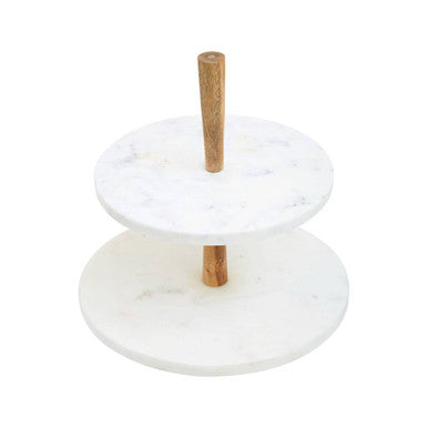 Orsina Monzaro 2-Tier Cake Stand – Marble and Acacia Wood Display