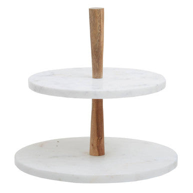 Orsina Monzaro 2-Tier Cake Stand – Marble and Acacia Wood Display