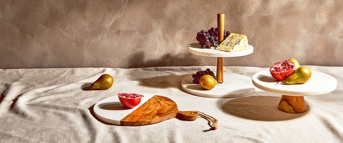 Orsina Monzaro 2-Tier Cake Stand – Marble and Acacia Wood Display