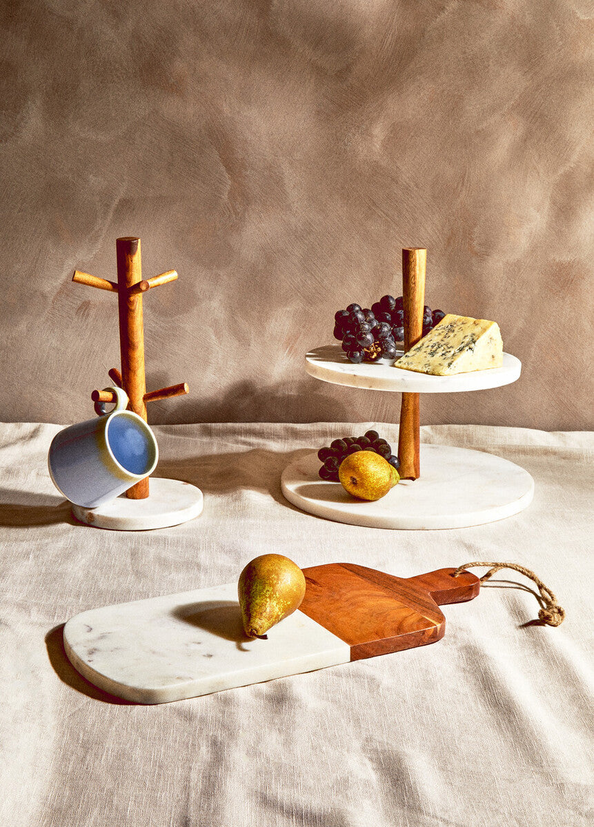 Orsina Monzaro 2-Tier Cake Stand – Marble and Acacia Wood Display
