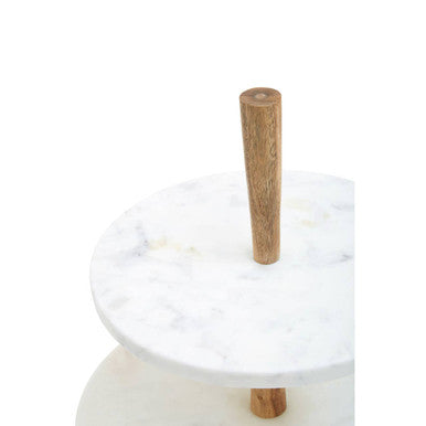 Orsina Monzaro 2-Tier Cake Stand – Marble and Acacia Wood Display