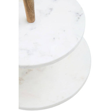 Orsina Monzaro 2-Tier Cake Stand – Marble and Acacia Wood Display
