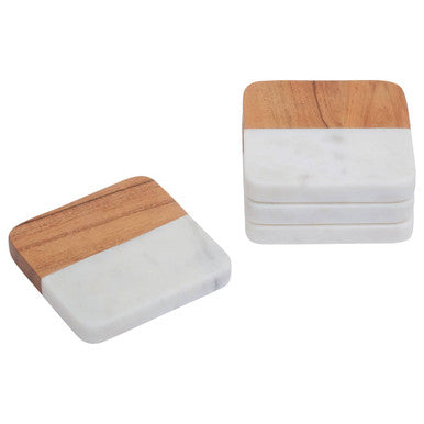 Orsina Monzaro Marble and Acacia Wood Coasters - Set of 4 Square