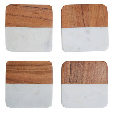 Orsina Monzaro Marble and Acacia Wood Coasters - Set of 4 Square