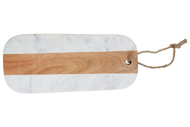Orsina Monzaro White Marble and Acacia Wood Oblong Serving Board