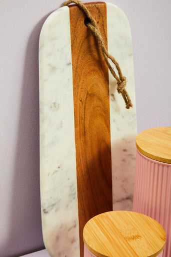 Orsina Monzaro White Marble and Acacia Wood Oblong Serving Board
