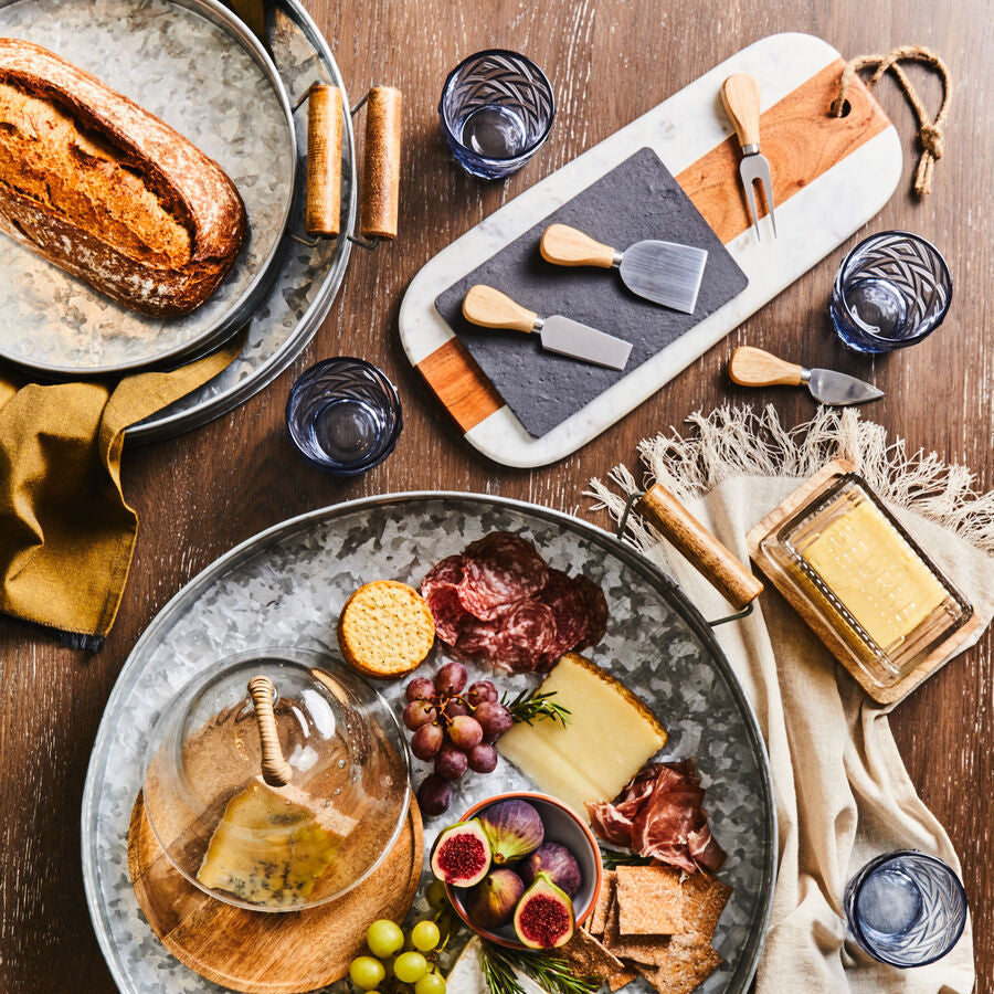 Orsina Monzaro White Marble and Acacia Wood Oblong Serving Board