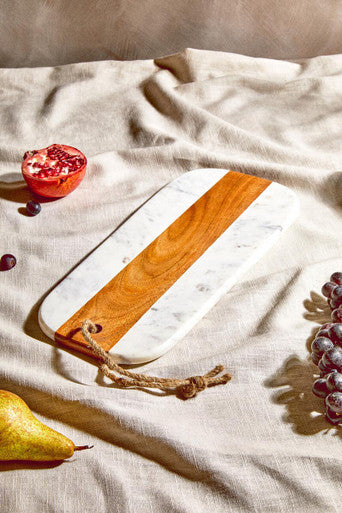 Orsina Monzaro White Marble and Acacia Wood Oblong Serving Board