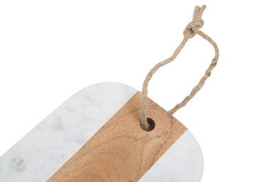 Orsina Monzaro White Marble and Acacia Wood Oblong Serving Board
