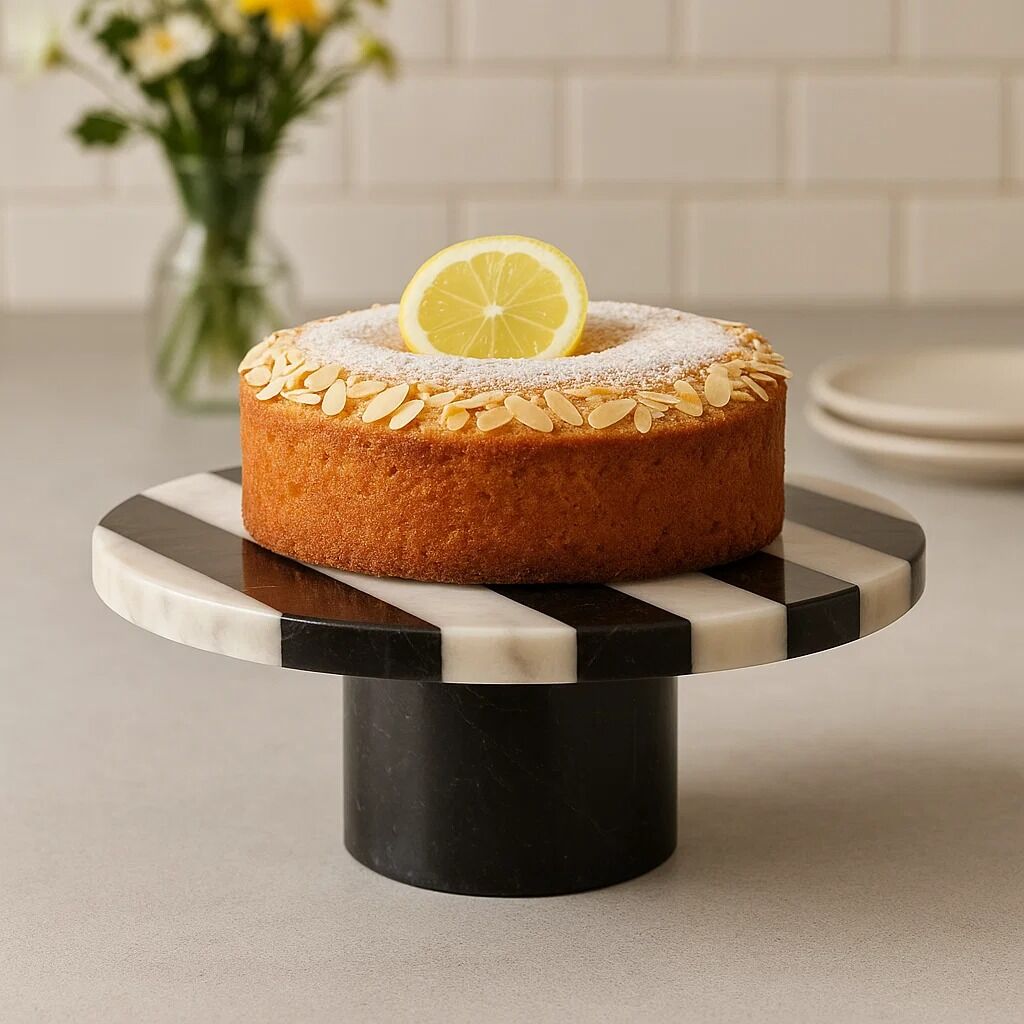 Orsina Soma Small Marble Round Cake Stand – Black and White