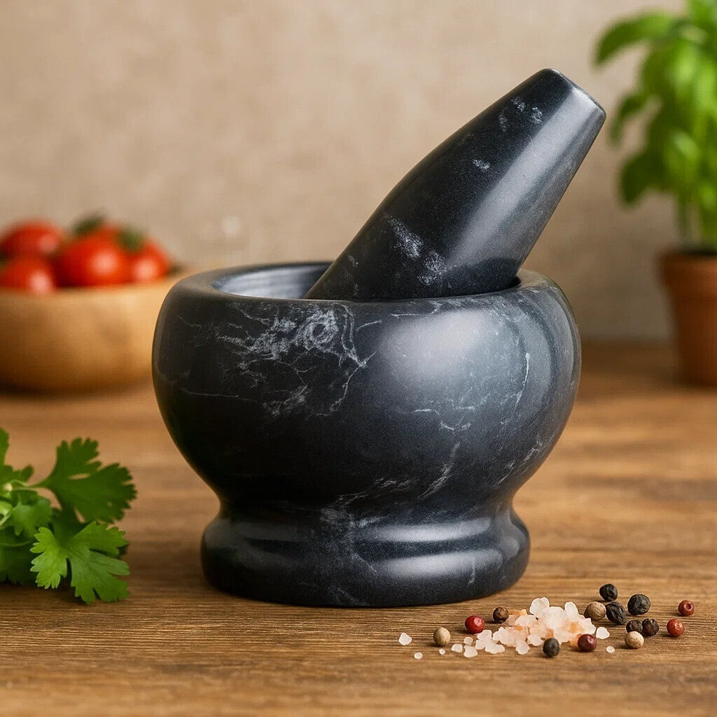 Orsina Marmore Black Marble Mortar and Pestle Set – Stone Spice Grinder