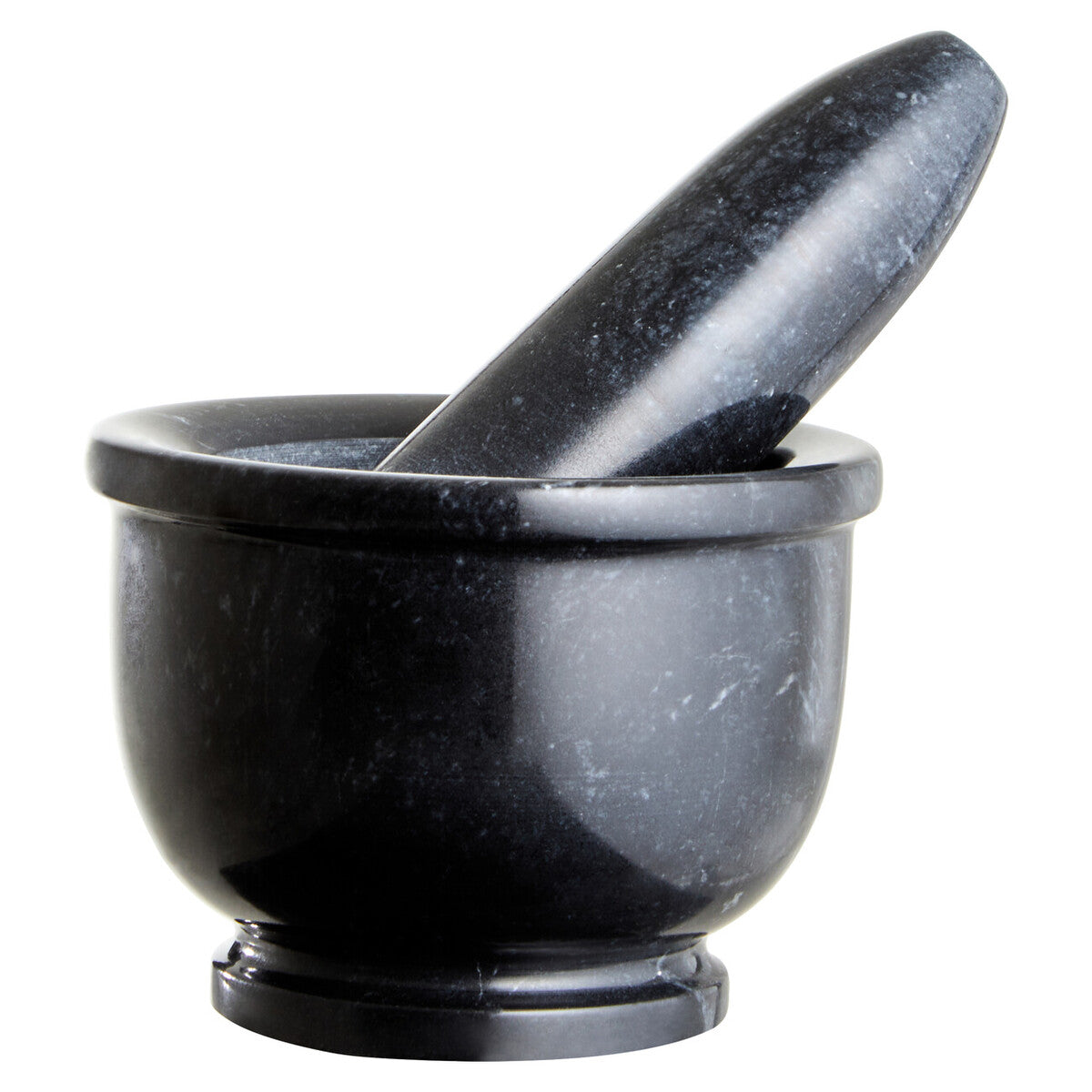 Orsina Marmore Black Marble Mortar and Pestle with Rim Spice Grinder