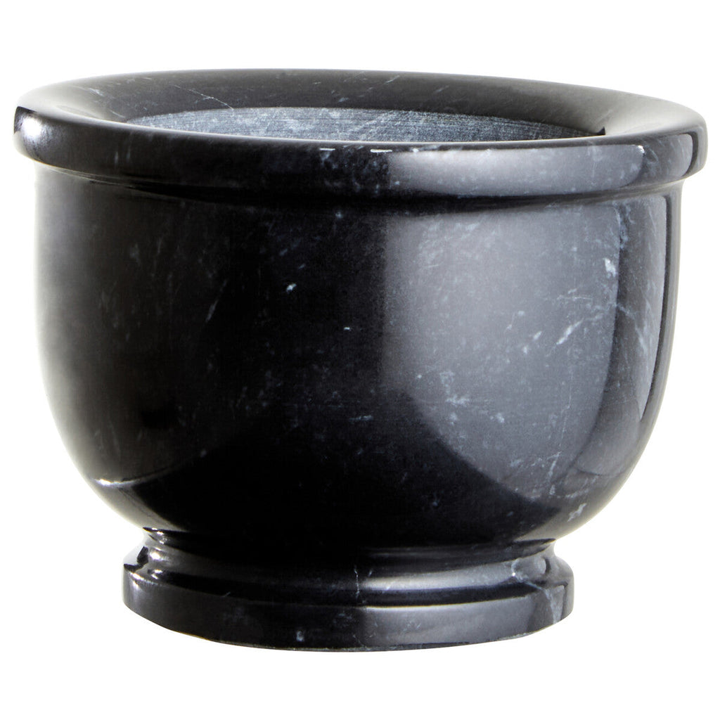 Orsina Marmore Black Marble Mortar and Pestle with Rim Spice Grinder