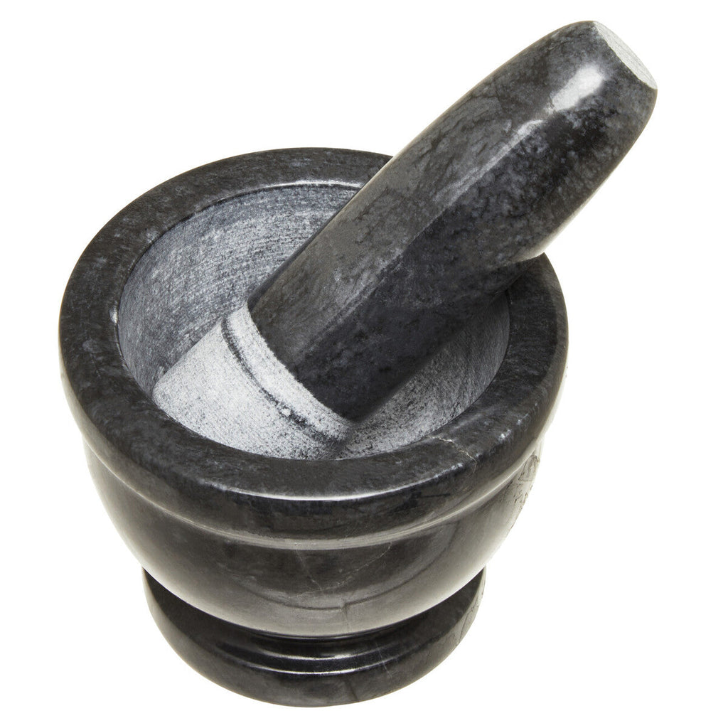 Orsina Marmore Black Marble Mortar and Pestle with Rim Spice Grinder