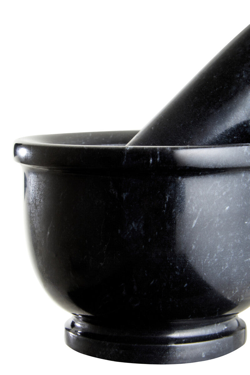 Orsina Marmore Black Marble Mortar and Pestle with Rim Spice Grinder