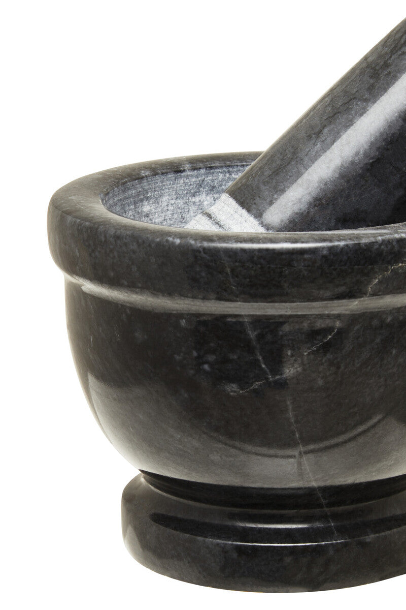 Orsina Marmore Black Marble Mortar and Pestle with Rim Spice Grinder