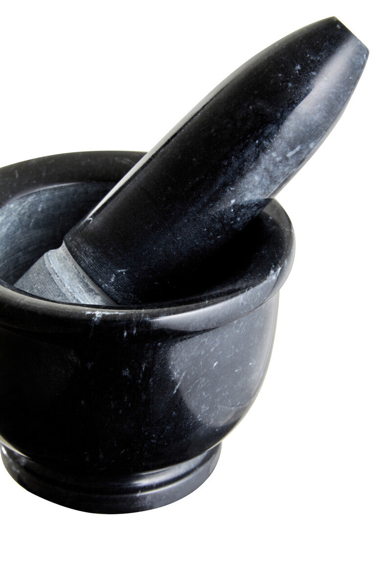 Orsina Marmore Black Marble Mortar and Pestle with Rim Spice Grinder
