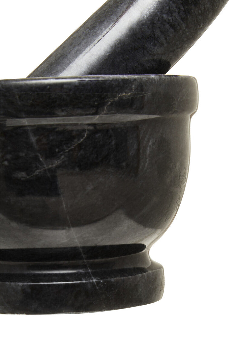 Orsina Marmore Black Marble Mortar and Pestle with Rim Spice Grinder