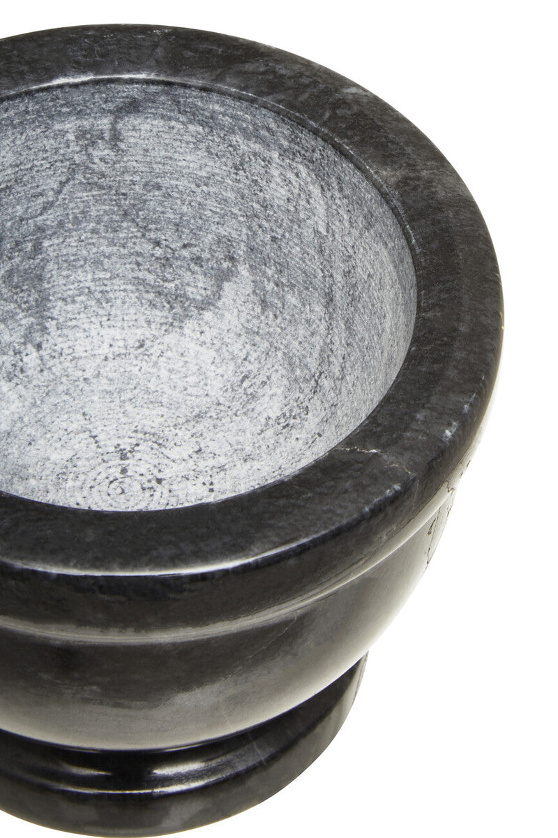 Orsina Marmore Black Marble Mortar and Pestle with Rim Spice Grinder