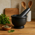 Orsina Marmore Black Marble Mortar and Pestle with Rim Spice Grinder