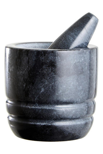 Orsina Marmore Black Marble Mortar and Pestle – Textured Stone Grinder