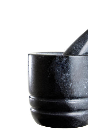 Orsina Marmore Black Marble Mortar and Pestle – Textured Stone Grinder
