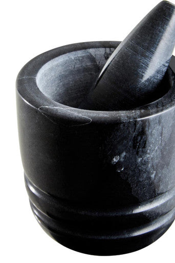 Orsina Marmore Black Marble Mortar and Pestle – Textured Stone Grinder