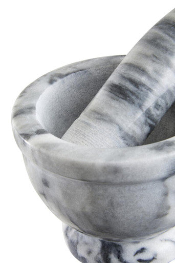 Orsina Salerno Grey Marble Mortar and Pestle with Rim - Stone Grinder