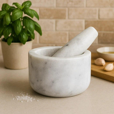 Orsina Salerno Grey Marble Mortar and Pestle – Natural Stone Grinder