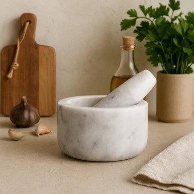 Orsina Salerno Grey Marble Mortar and Pestle – Natural Stone Grinder