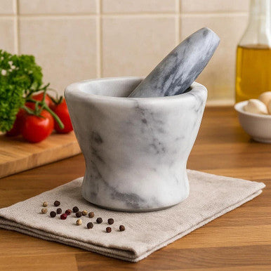 Orsina Salerno Grey Marble Curved Mortar and Pestle Spice Grinder