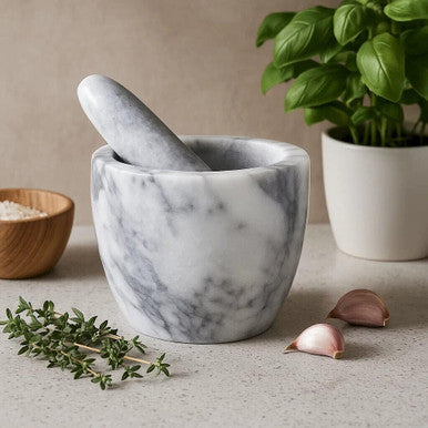 Orsina Salerno Grey Marble Tapered Mortar and Pestle Spice Grinder