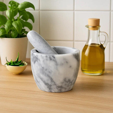 Orsina Salerno Grey Marble Tapered Mortar and Pestle Spice Grinder