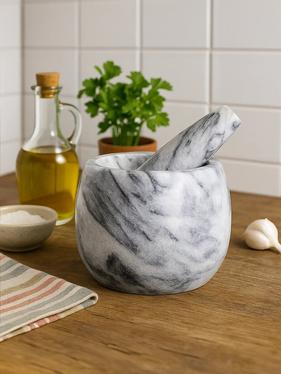 Orsina Salerno Grey Marble Mortar and Pestle – Straight Sided Grinder