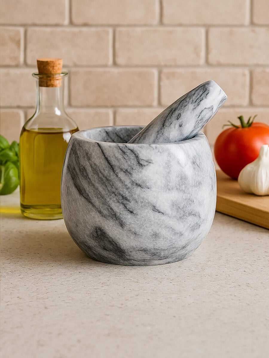 Orsina Salerno Grey Marble Mortar and Pestle – Straight Sided Grinder