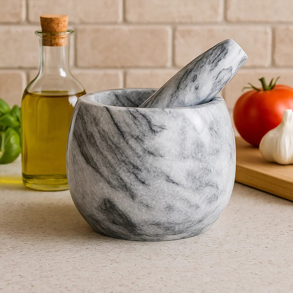 Orsina Salerno Grey Marble Mortar and Pestle – Straight Sided Grinder