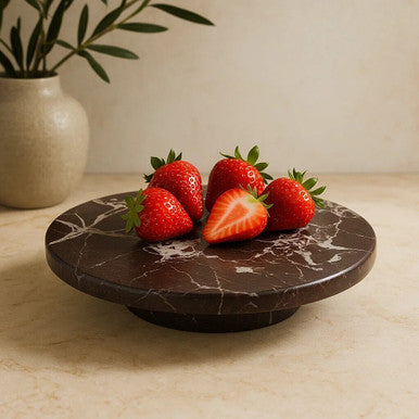 Orsina Salmo Red Marble Lazy Susan – Rotating Stone Serving Tray