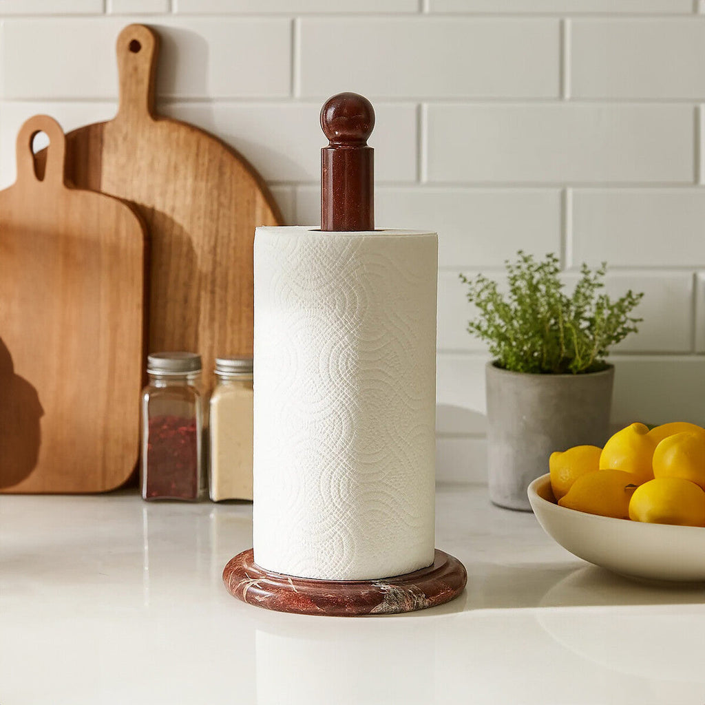Orsina Salmo Kitchen Roll Holder – Red & White Marble Weighted Base