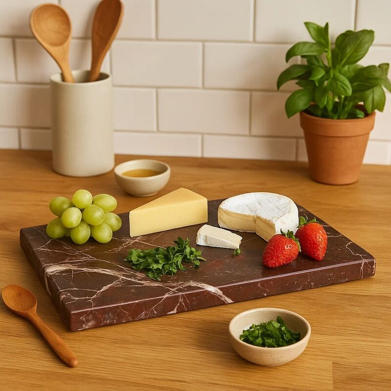 Orsina Salmo Red and White Marble Rectangular Chopping and Serving Board