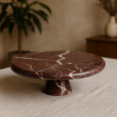 Orsina Salmo Red Marble Cake Stand – Polished Stone Dessert Display
