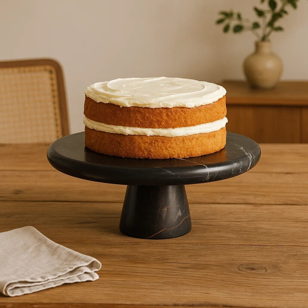 Orsina Marmore Black and Gold Marble Cake Stand – Luxury Dessert Pedestal