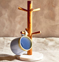 Orsina Acacia Wood and White Marble Mug Tree – Kitchen Counter Organizer