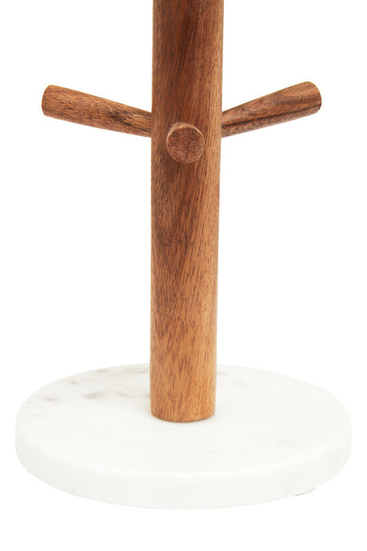 Orsina Acacia Wood and White Marble Mug Tree – Kitchen Counter Organizer