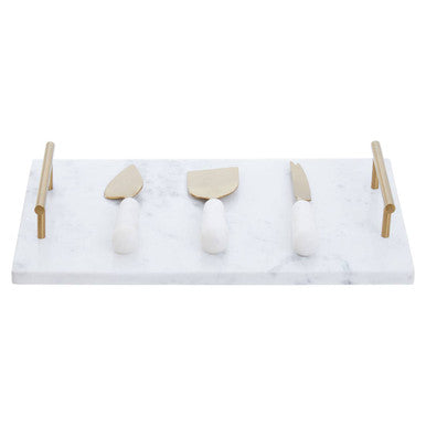 Orsina White Marble Cheese Board and Knife Set with Gold Handles