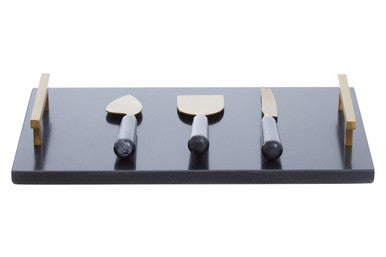 Orsina Marina Black Marble Cheese Board and Knife Set with Gold Accents
