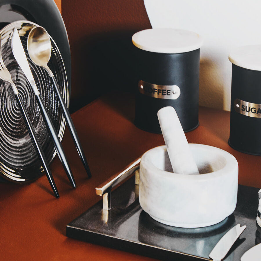 Orsina Marina Black Marble Cheese Board and Knife Set with Handles