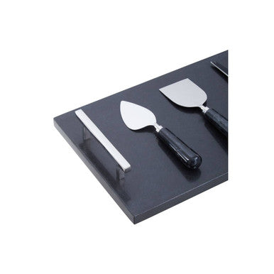 Orsina Marina Black Marble Cheese Board and Knife Set with Handles