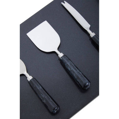 Orsina Marina Black Marble Cheese Board and Knife Set with Handles