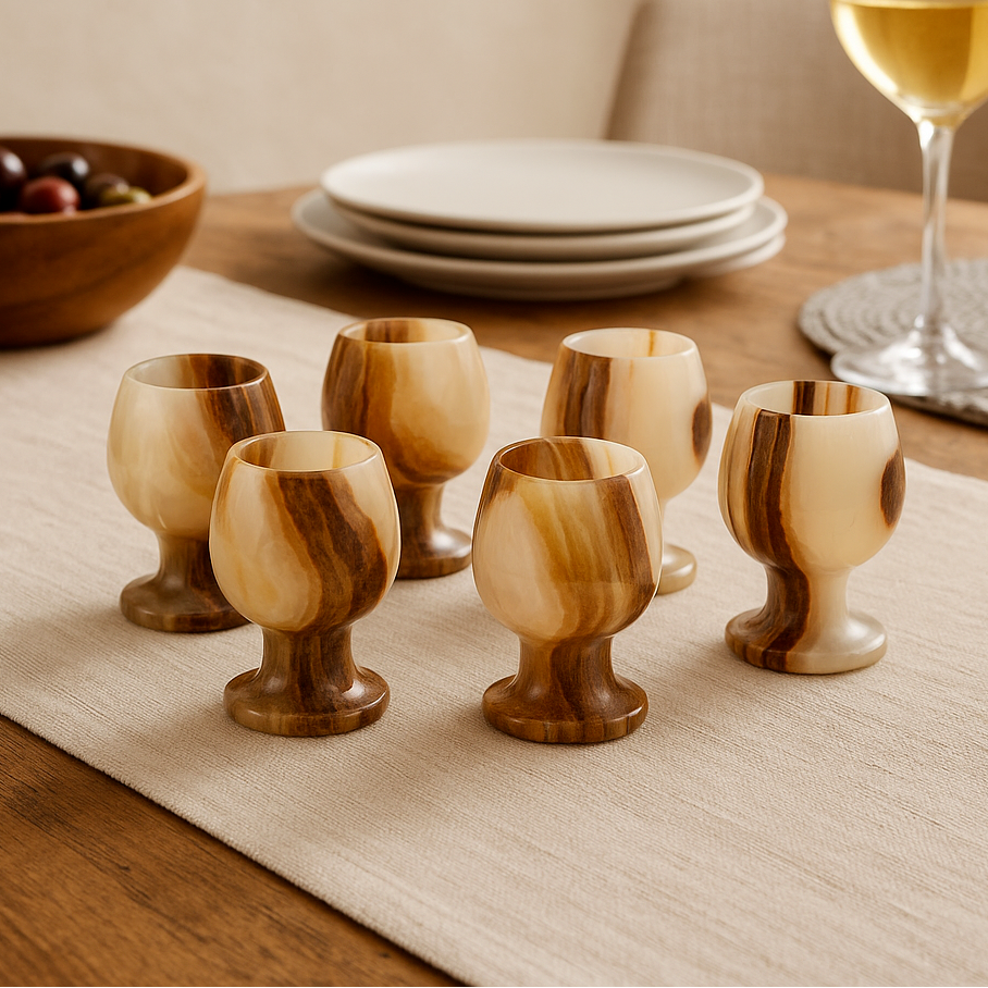 Orsina Onyx Shot & Liqueur Glasses – Handcrafted Stone Set of 6