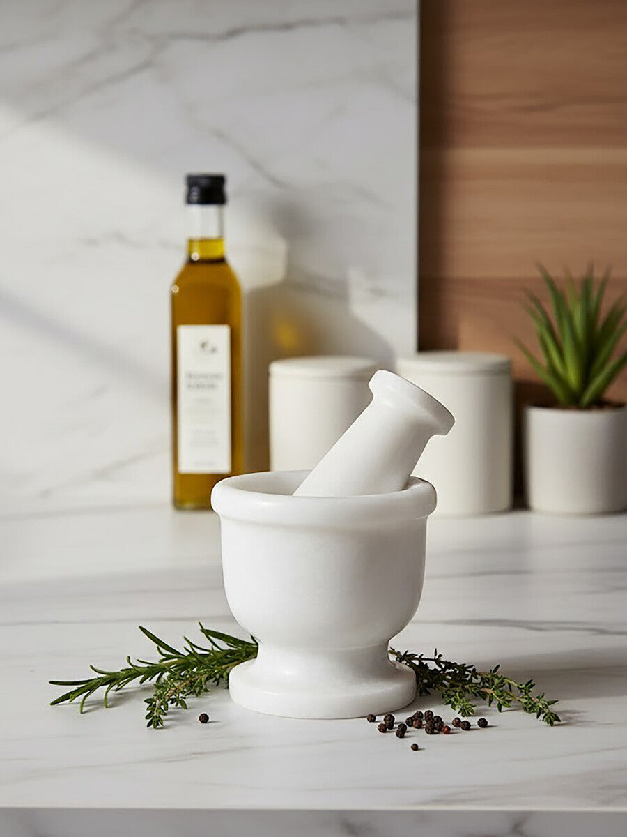 Orsina White Marble Mortar and Pestle – Handcrafted Spice Herb Grinder